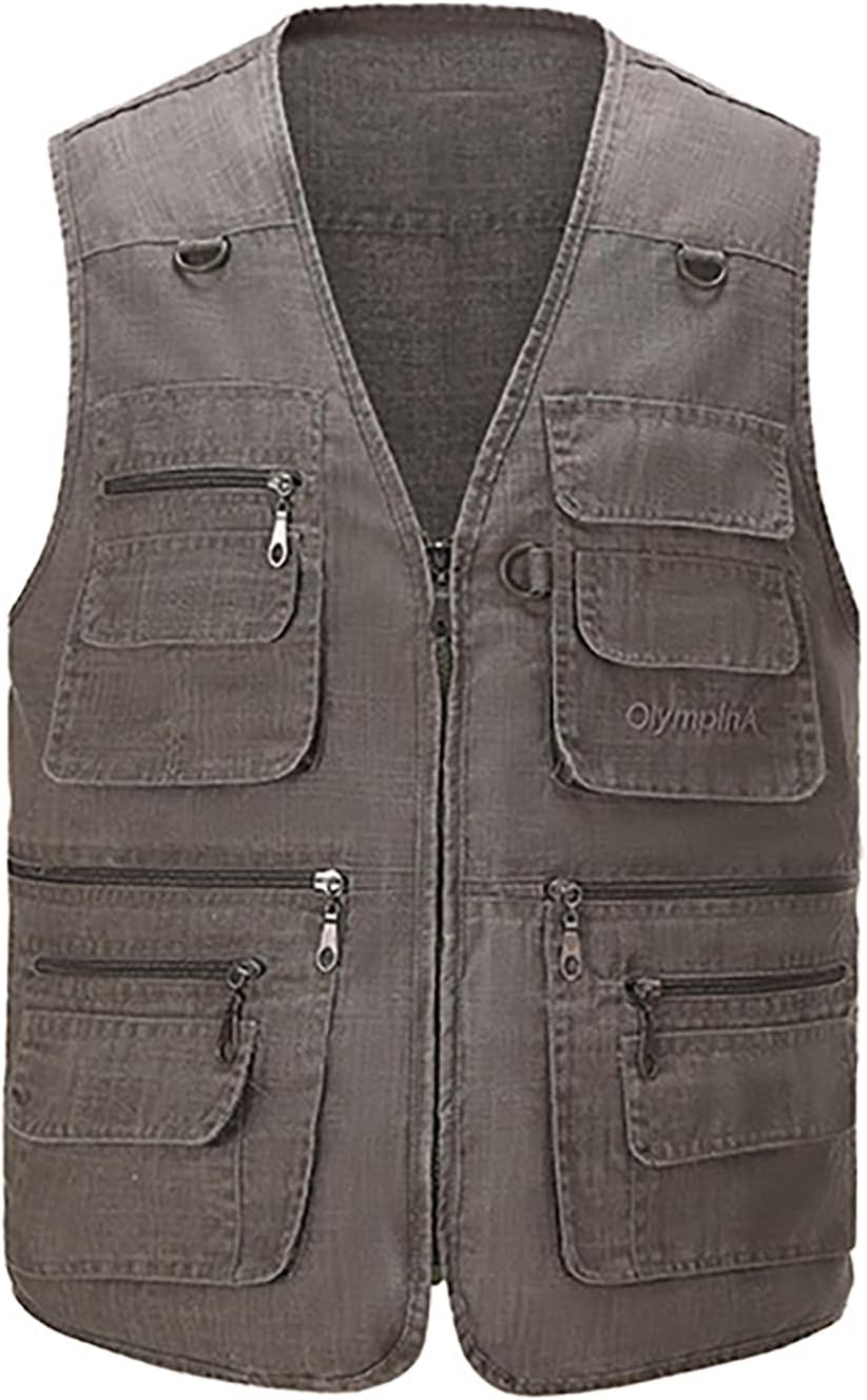 Hbufnha Men's Casual Safari Travel Vest 16 Pockets Outdoor Work Vest Sleeveless Jacket Fishing Hiking Photograph