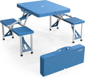 VINGLI 4 Ft Camping Picnic Table Set with 4 Seats with Umbrella Hole Folding Lightweight Suitcase Card Table-220 Lbs Support Aluminum Frame, Plastic RV Tabletop for Barbecue,Travel,Outing,Gathering