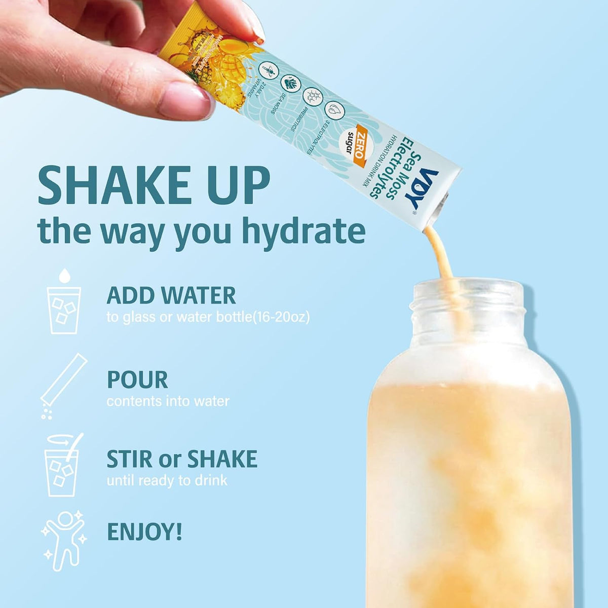 Sea Moss Electrolytes Powder Packets - Hydration Packets Sugar Free - Electrolyte Packets with 30 Sticks - Zero Sugar & 0 Calorie - Keto Friendly - Gluten Free Drink Mix - Mango Pineapple