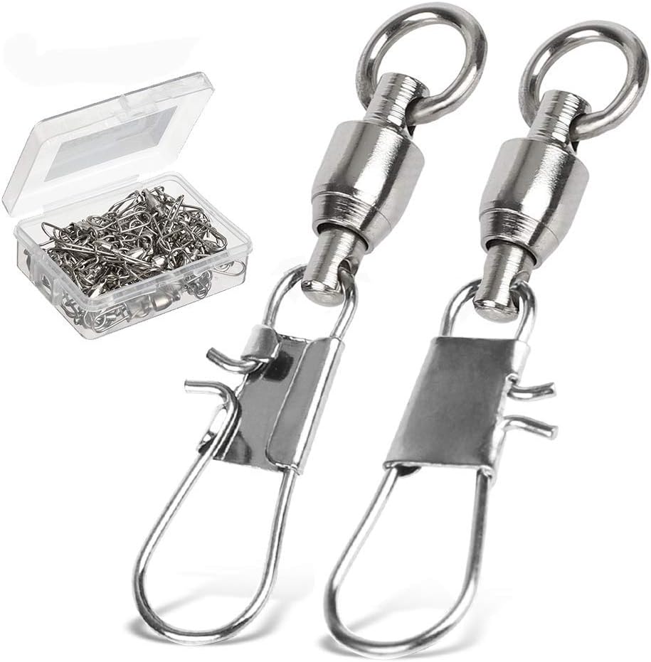 AMYSPORTS Fishing Swivels with Interlock Snap Ball Bearing Swivels Fishing Snap Swivels Saltwater Freshwater Fishing Tackle Leader Lure Jigs Line Fishing Connector