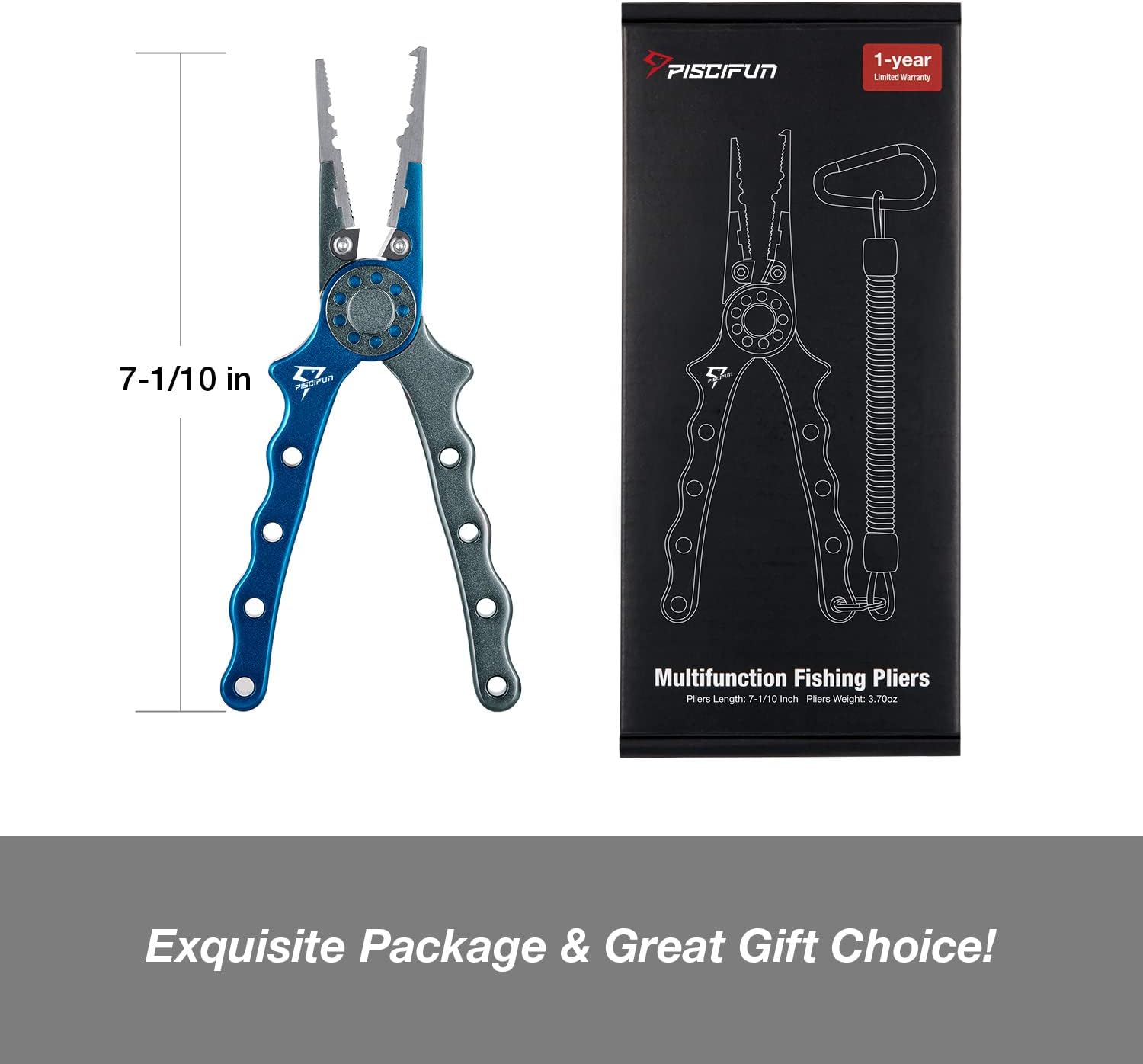 Piscifun Saltwater Fishing Pliers, Aluminum, Split Ring, Braid Cutter