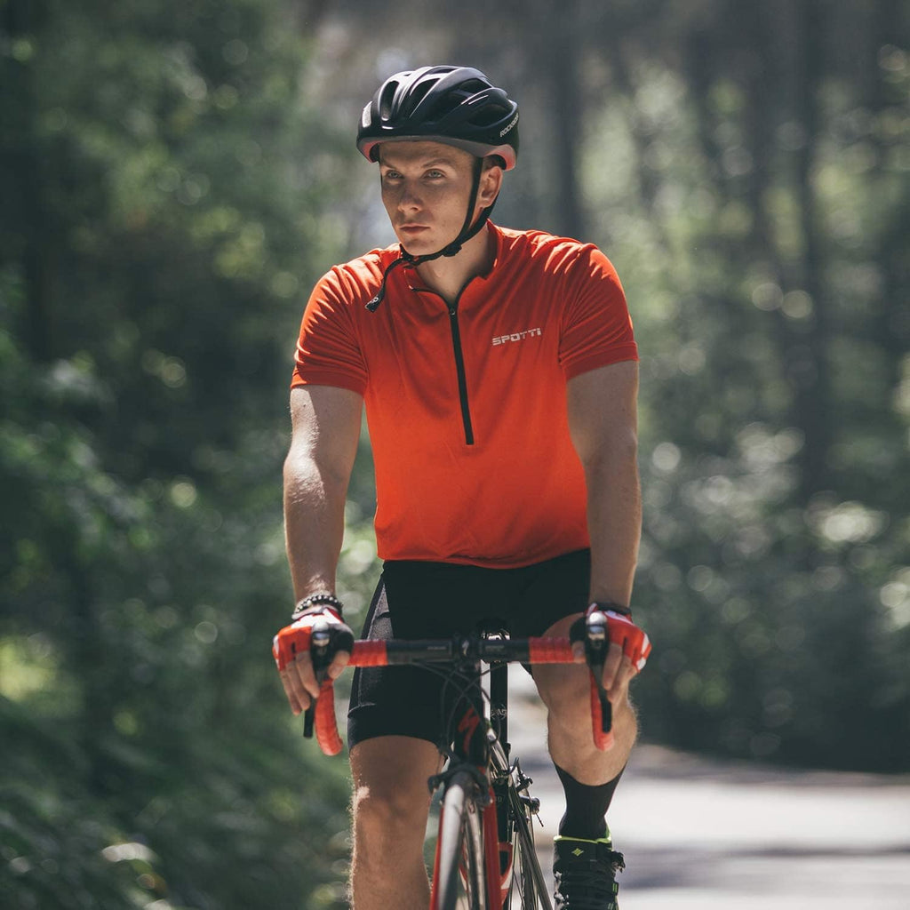 Spotti Men's Cycling Jersey Short Sleeve Half-Zip Bike Shirt, 4 Pockets
