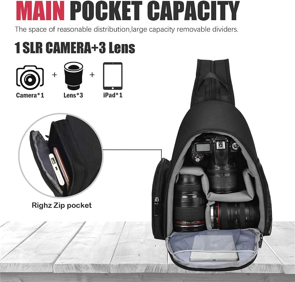 Cwatcun Sling Camera Bag, Camera Shoulder Crossbody Backpack, DSLR/SLR/Mirrorless Camera Case, Shockproof Photography Camera Chest Bag with Tripod Holder, Compatible with Canon/Nikon/Sony/Fuji