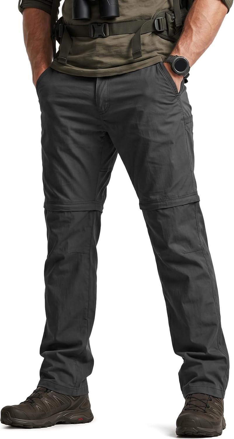 CQR Men's Convertible Cargo Tactical Pants, Water Resistant Outdoor Hiking Pants, Zip Off Lightweight Stretch Work Pants