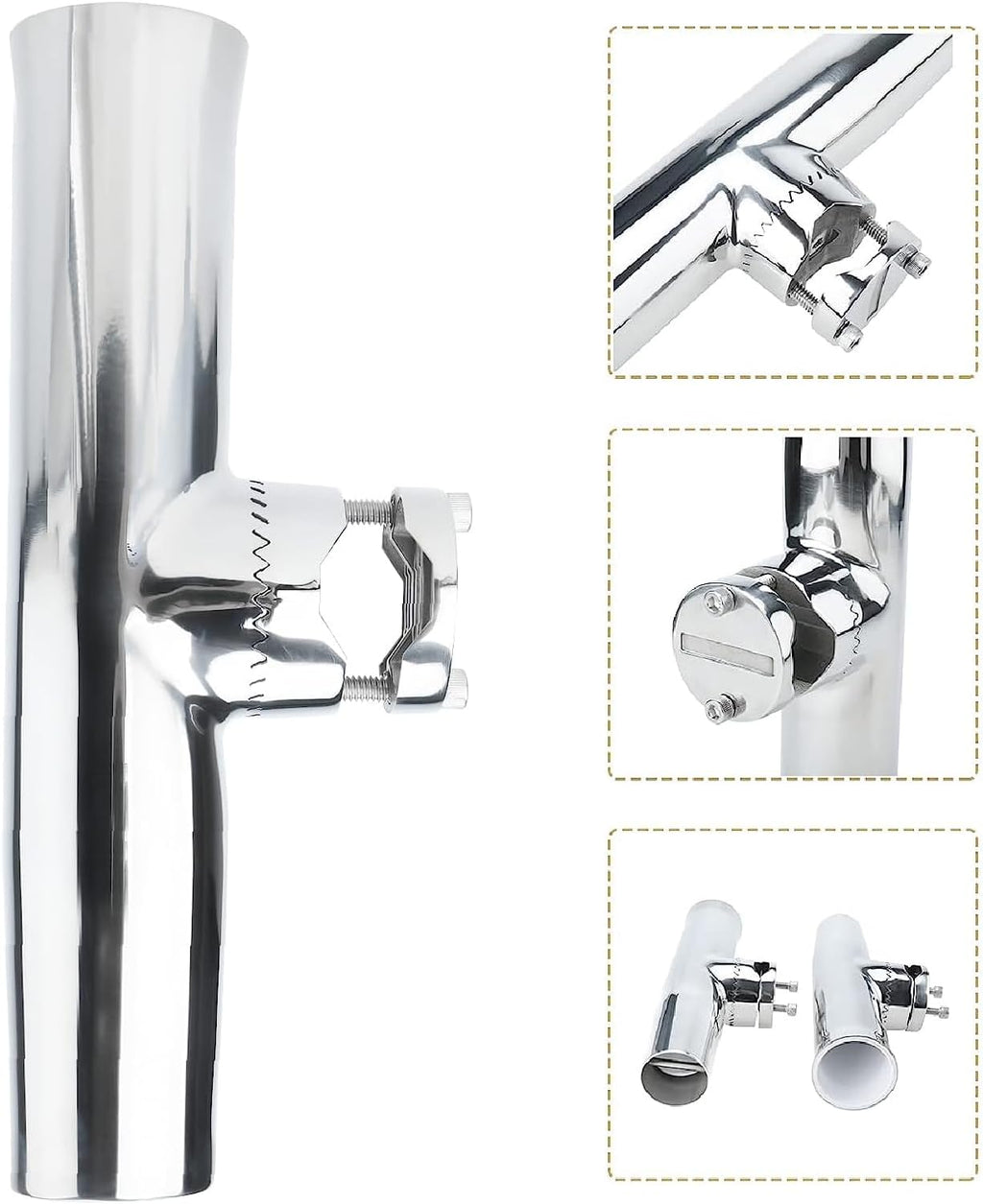 NovelBee 4pcs Stainless Tournament Style Clamp on Fishing Rod Holders,Rail Mount Fishing Rod Pole Holder for Marine Boat Yacht