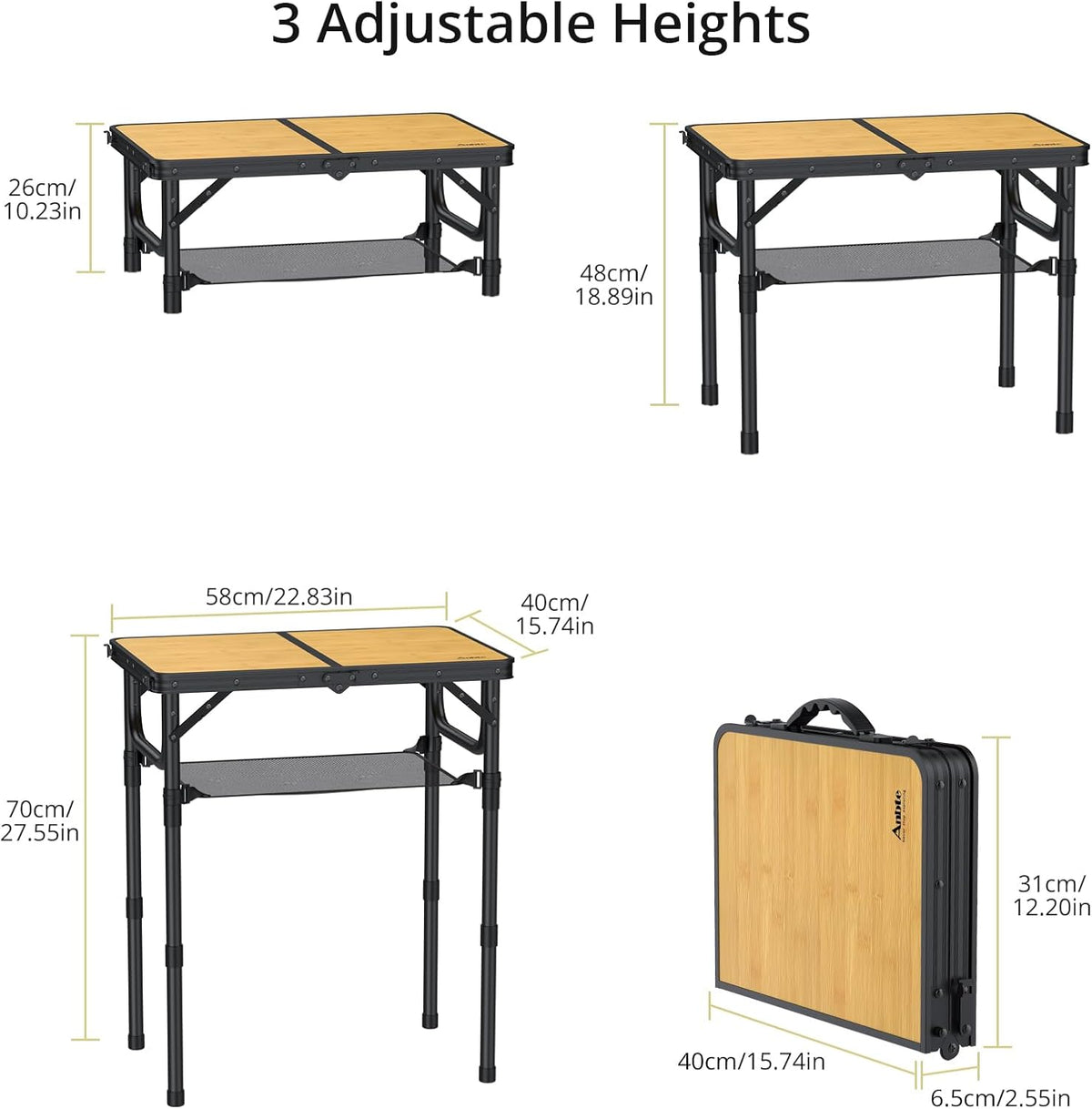 Anbte 2ft Camping Table Foldable, 24" x 16" Small Folding Table Portable
