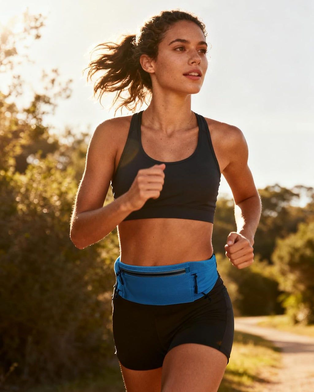 WATERFLY Running Belt Fanny Pack, Runner Race Belt with Bib Clip Blue