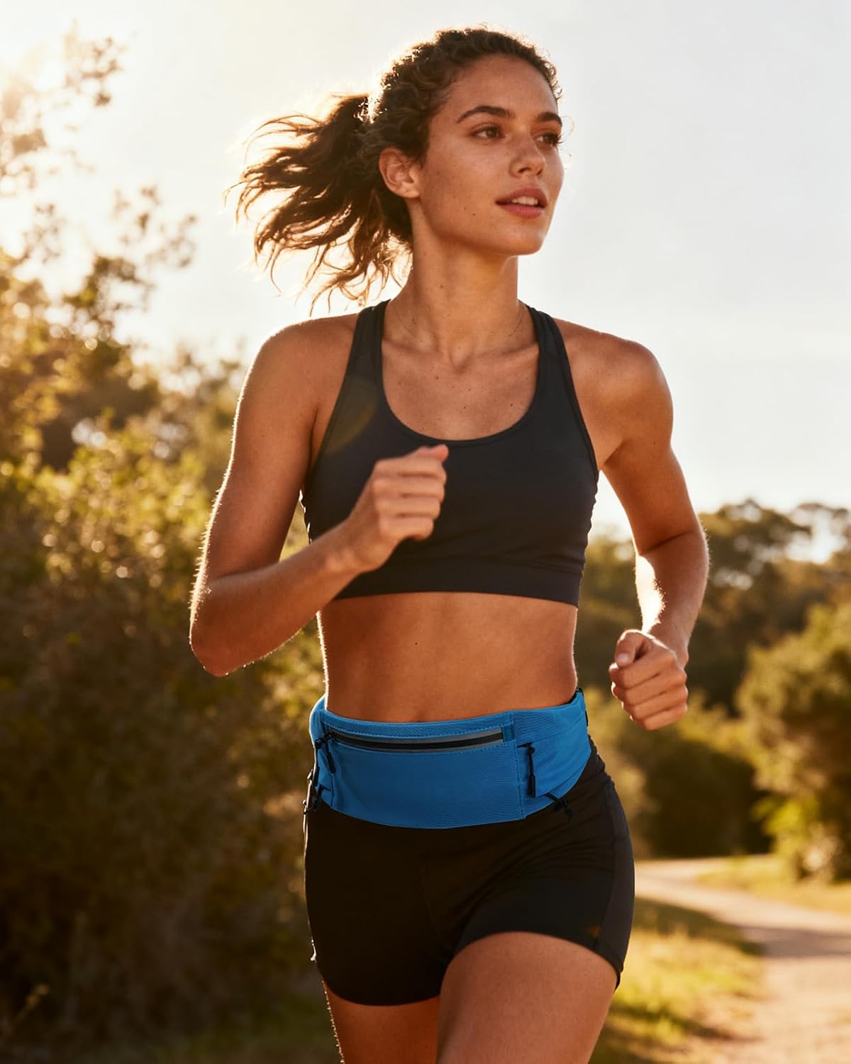 WATERFLY Running Belt Fanny Pack, Runner Race Belt with Bib Clip Blue
