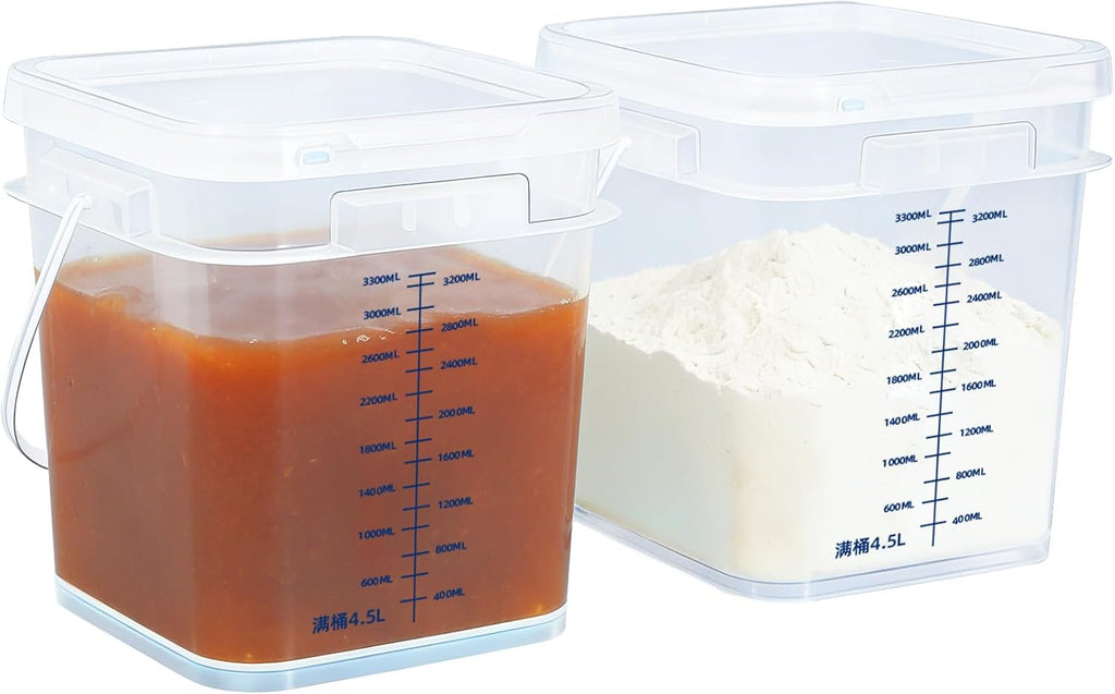 DEMORA 1 Gallon Food Storage Buckets with Lids, 3300mL Scale, 2-Pack