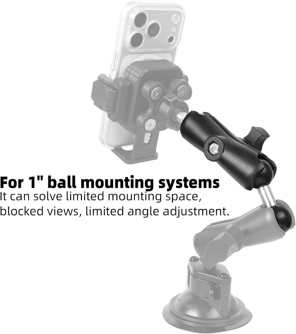 Double Socket Arm with 1" Double Ball Adapter Compatible with RAM B Size Mounts, 360° Rotation Extension Rod for Phone Holder, Tablet Mount, for Bike, Motorcycle, Truck (5.5" Middle Adapter)