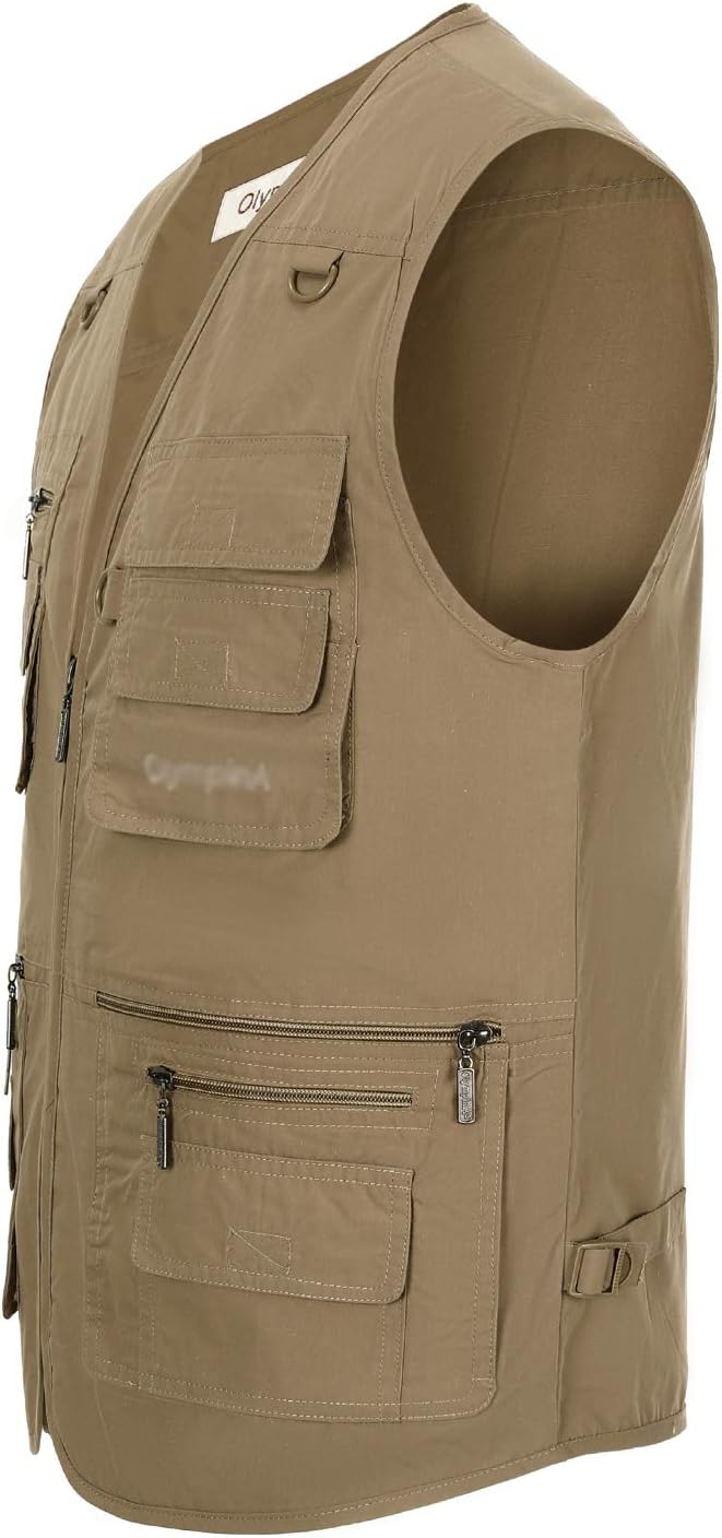 Hbufnha Men's Casual Safari Travel Vest 16 Pockets Outdoor Work Vest Sleeveless Jacket Fishing Hiking Photograph