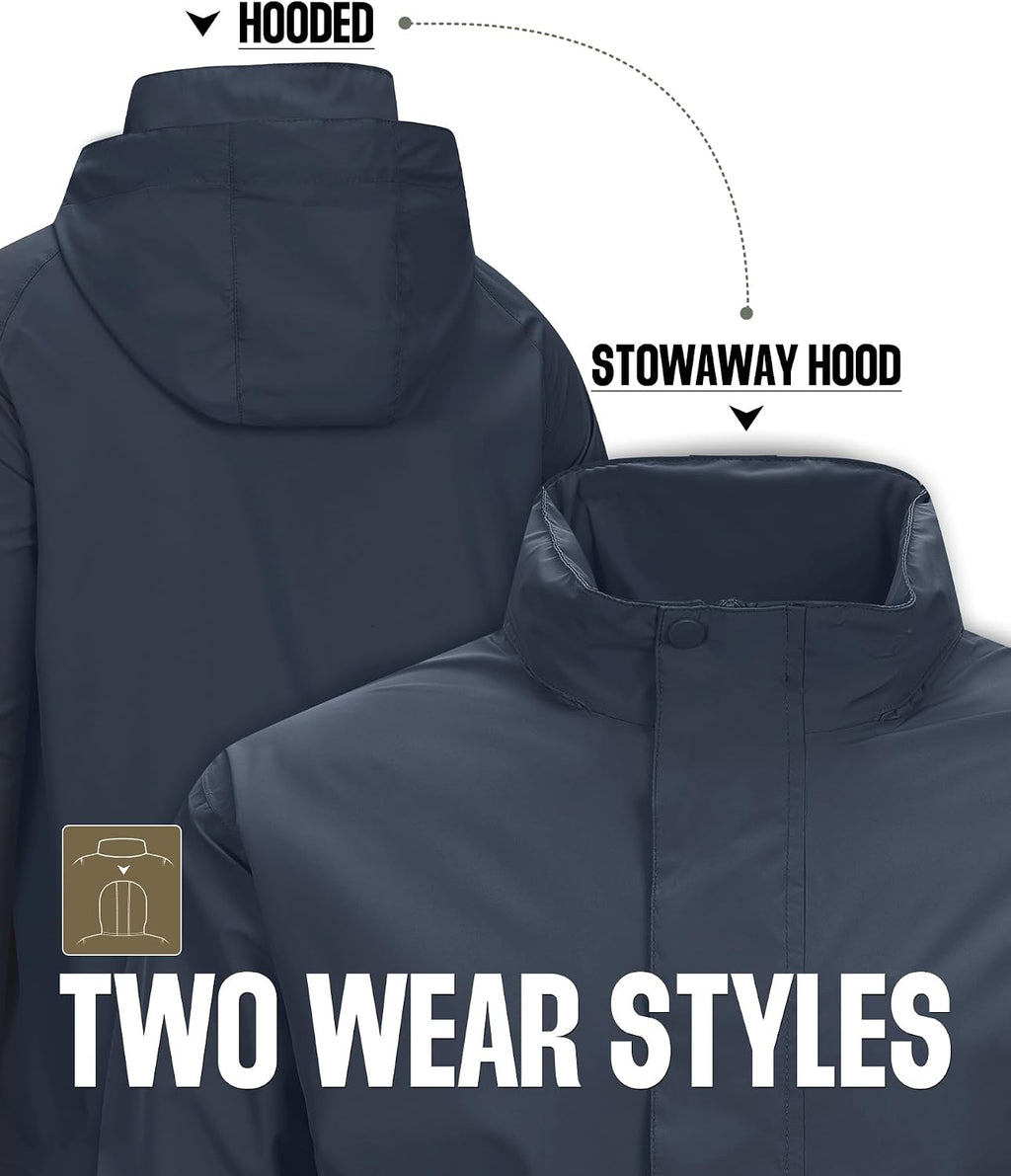 33,000ft Men's Waterproof Rain Jacket Packable Lightweight Hood Rain Shell