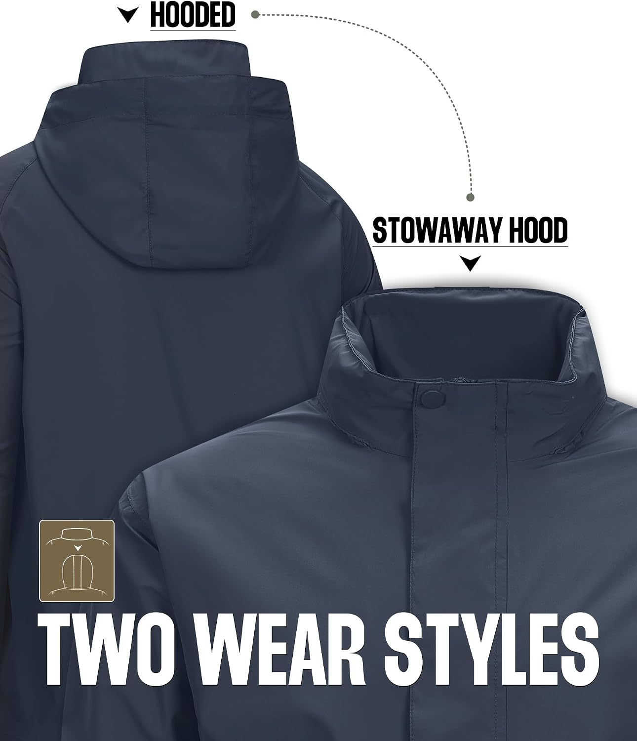 33,000ft Men's Waterproof Rain Jacket Packable Lightweight Hood Rain Shell