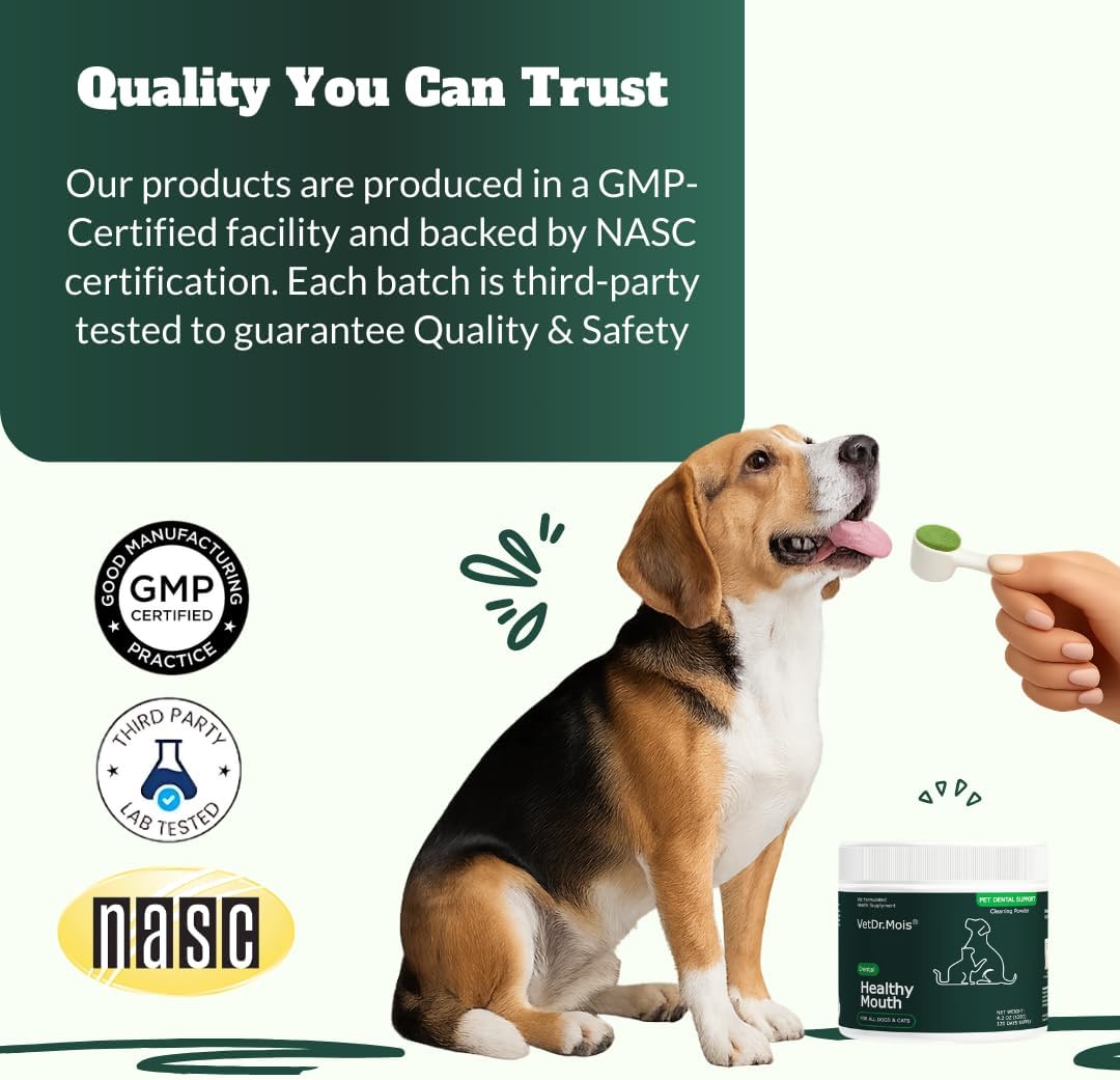 Dog Teeth Cleaning Powder, Dog Dental Powder and Cats Breath Freshener, Plaque Off Pet Tooth Cleaning lab co, Bad Breath & Tartar Remover for Dogs, Dog Teeth Cleaning with Enzymes 120 Day Supply, 120g