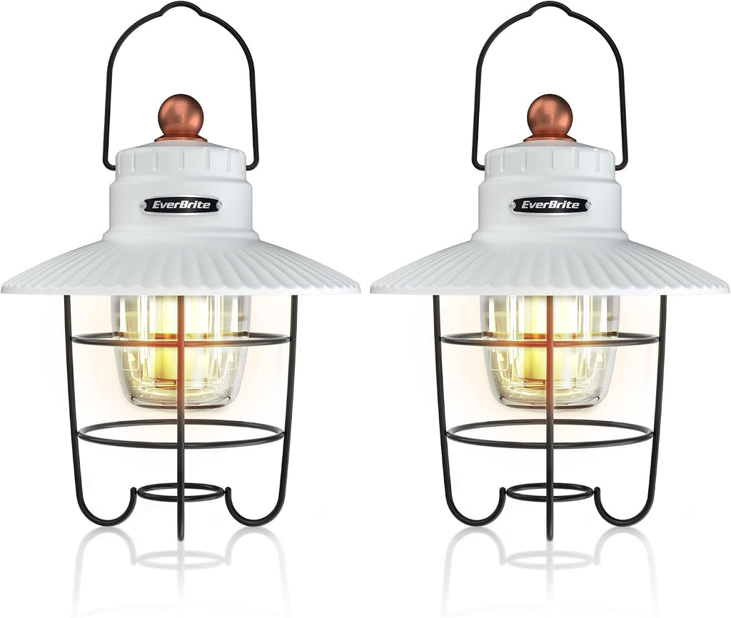 EverBrite LED Camping Lantern Pack of 2, USB C Rechargeable Lantern with 3 Light Modes, Vintage Outdoor Lanterns with Power Bank Function for Power Outages, Hurricane, Emergency, Fishing