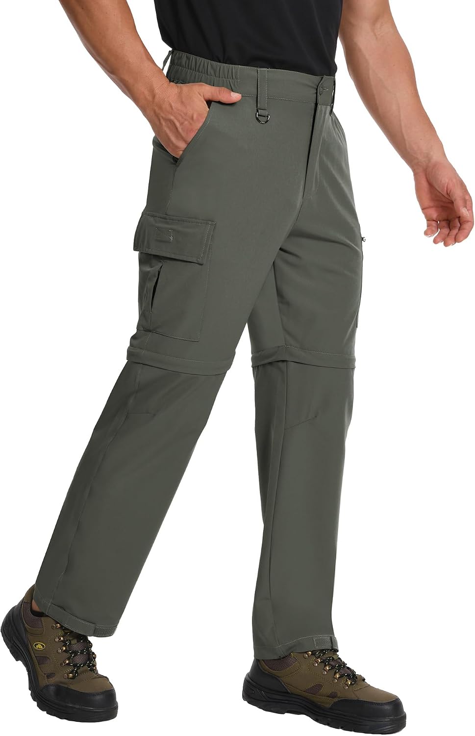 Mens Hiking Pants Convertible Quick Dry Zip Off Tactical Cargo Pants Water Resistant Lightweight Outdoor Pants with 6 Pockets