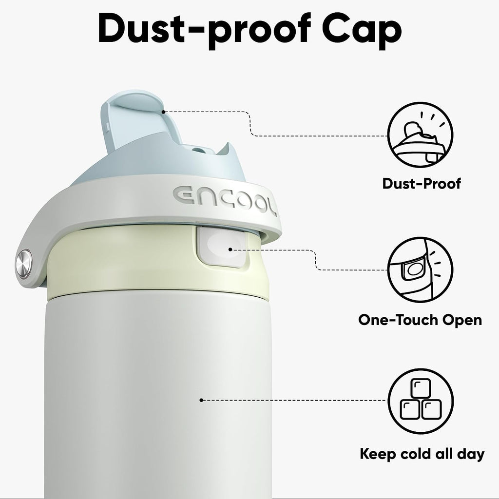 ENCOOL Leakproof Insulated Water Bottle with Straw Dual-Sip Water Bottle Bag-Safe Design for Work, Commute & Gym – Keeps Drinks Cold All Day, 24 oz, Cloud-Hill White
