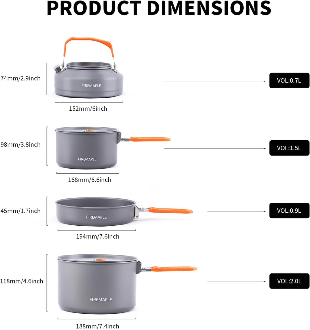Fire-Maple Feast Outdoor Camping Cookware, Pot and Pan Set Stackable Kit