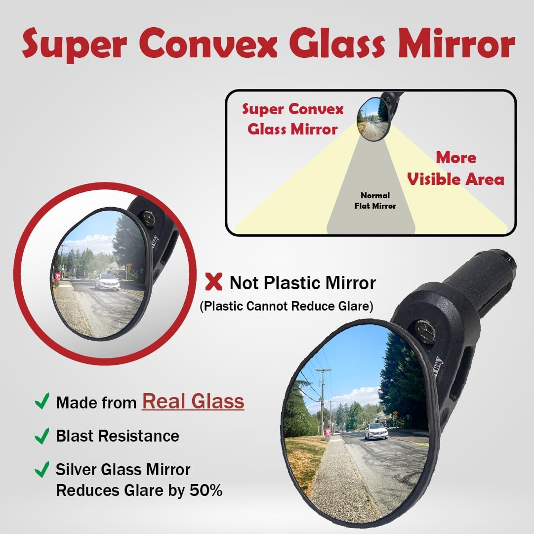 Hafny Drop Bar Bike Mirror, HD Automotive Grade Glass, Shatter-Proof, Super Convex Lens, Bar End Mirror, Cycling Mirror, HF-M956-FR06 (Silver Glass)