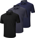 3 Pack Mens Golf Polo Shirt Short Sleeve Quick Dry Moisture Wicking