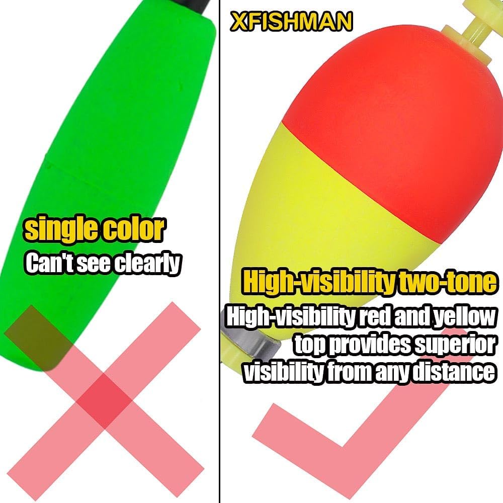 XFISHMAN Weighted-Bobbers-for-Fishing-Floats-Bouy Slip Bobber Fishing Corks Kit Crappie Bluegills Panfish Catfish Hand Made Foam Float 1 Inch 2 in 8-12 Pack