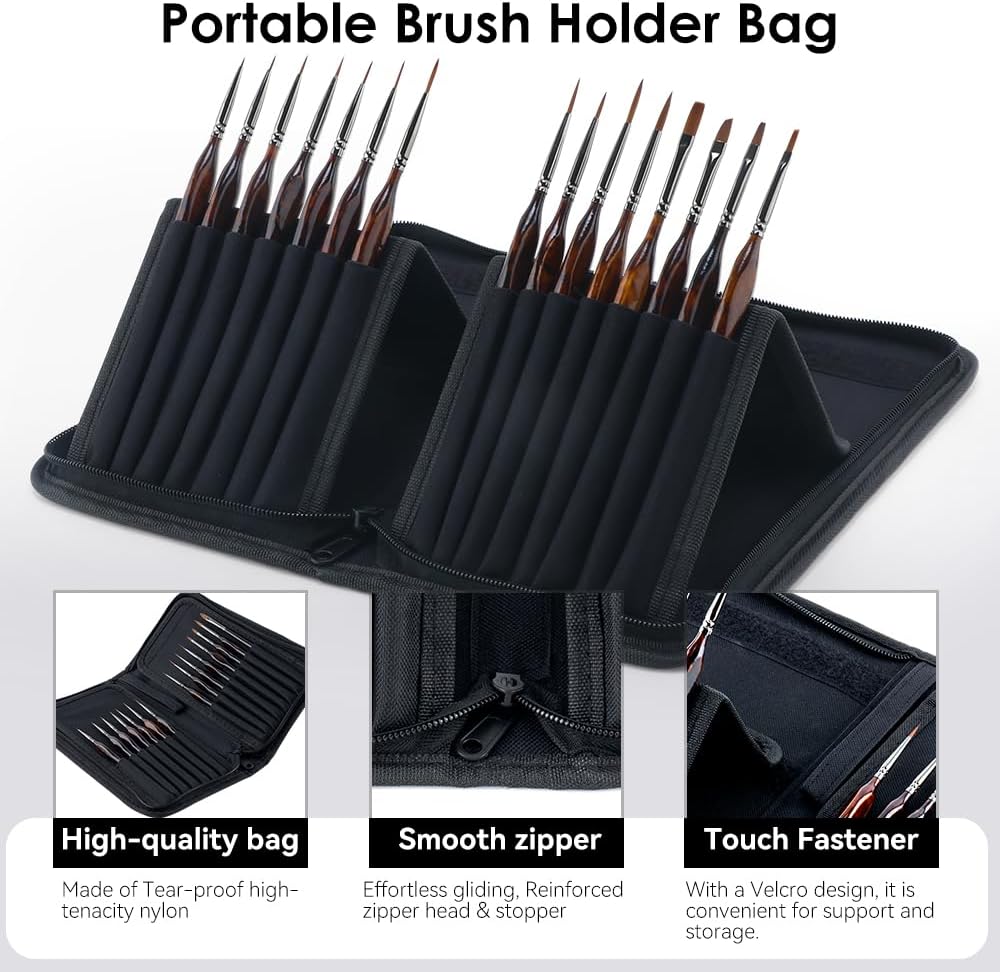 Transon 15Pcs Extra Fine Detail Paint Brushes with Brush Storage Organizer for Model Miniature Painting and Acrylic Watercolor Gouache Painting