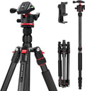 NEEWER Basics Carbon Fiber Travel Tripod Monopod, 64" Compact Lightweight Portable Camera Cell Phone Holder Stand Compatible with iPhone Video Recording, Arca Type Ball Head, Max Load 13.2 lbs, TP17B