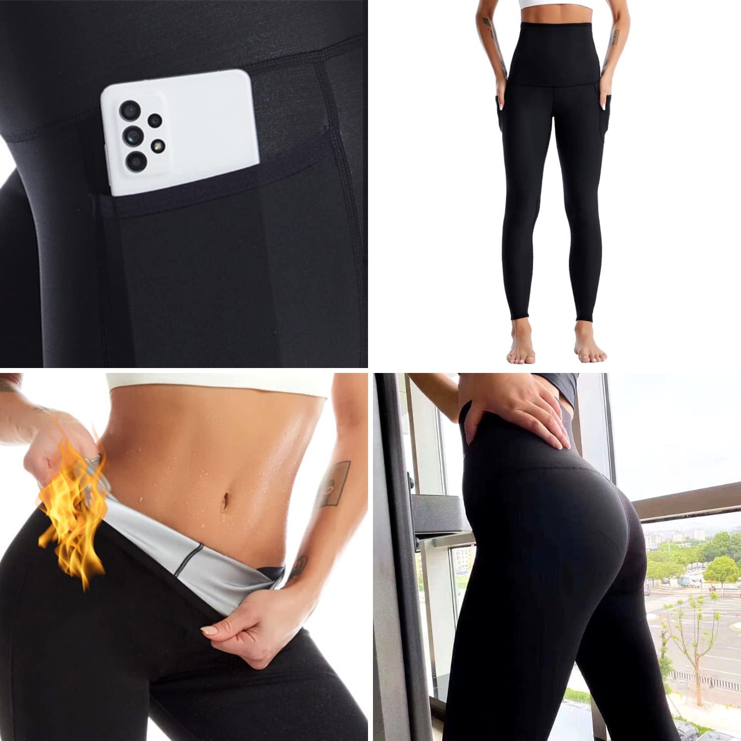 Nano Hertz Sauna Sweat Suit Shapewear Shorts Pockets Waist Trainer Body Sweatsuit Exercise Fitness Gym Women Girl