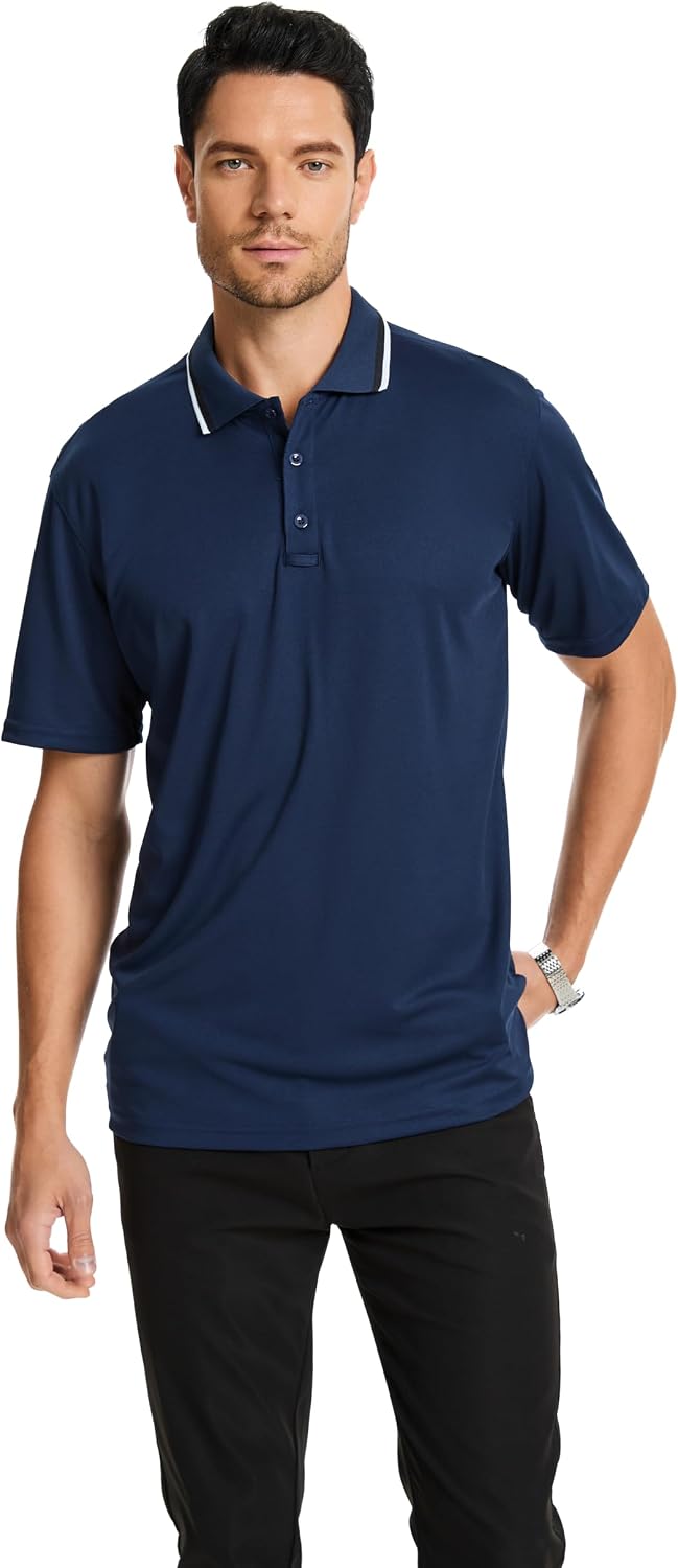 3 Pack Mens Golf Polo Shirt Short Sleeve Quick Dry Moisture Wicking