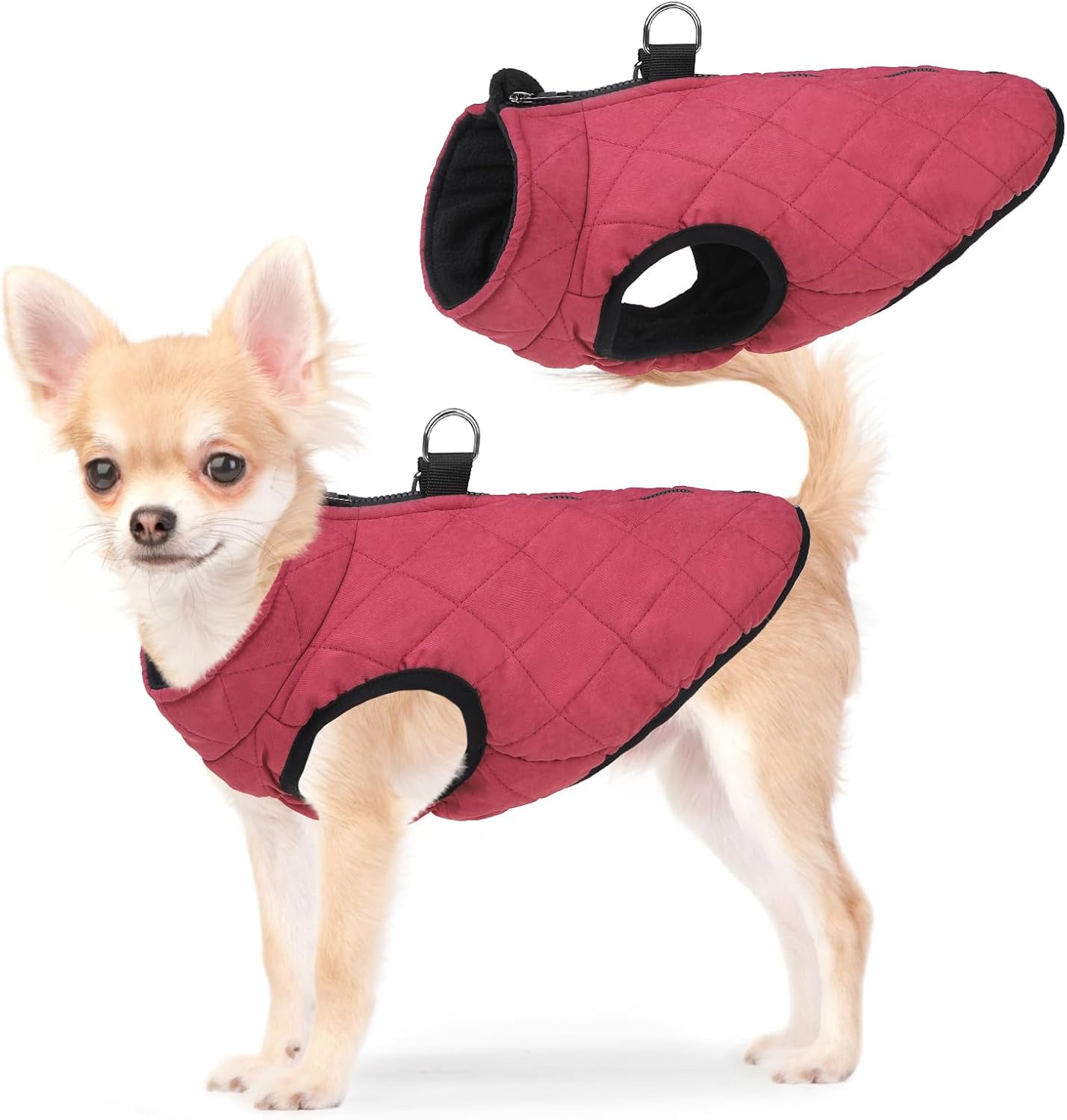 SCENEREAL Winter Dog Vest Coat with Harness Built in for Small Dogs, Red XS