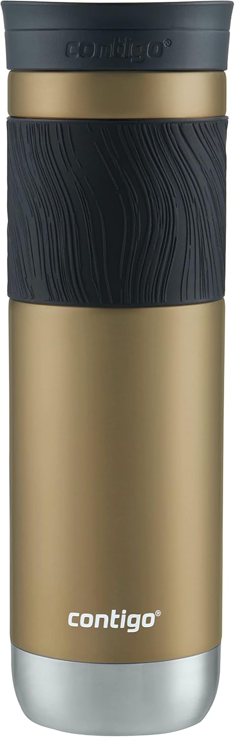 Contigo Byron 2.0 Snapseal Insulated Stainless Steel Travel Mug with Grip 2-pack, 16oz, Blueberry Satin & Gold Morel