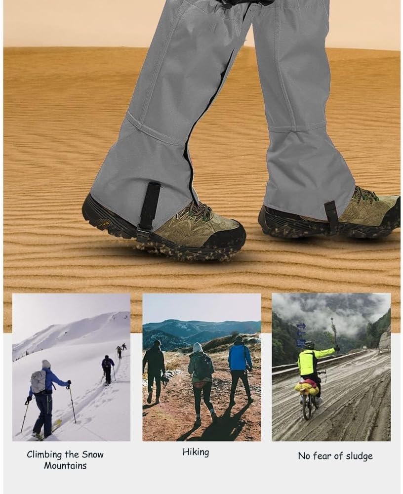 Water Proof Leg Gaiters 1 Pair - 600D Ripstop Oxford Cloth Hiking Boot Covers for Hiking and Snow, Secure Hook and Loop Closure, 17.3inch Length