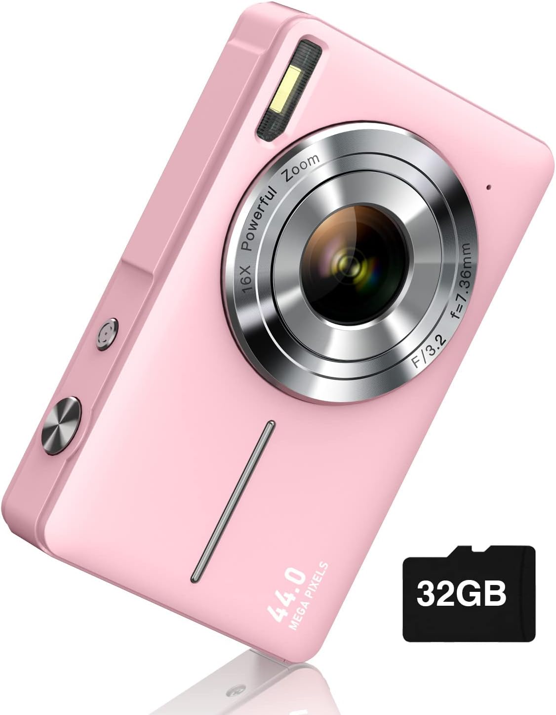 Digital Camera 1080P with 32G Card 16X Zoom Flash Portable for Kid, Black