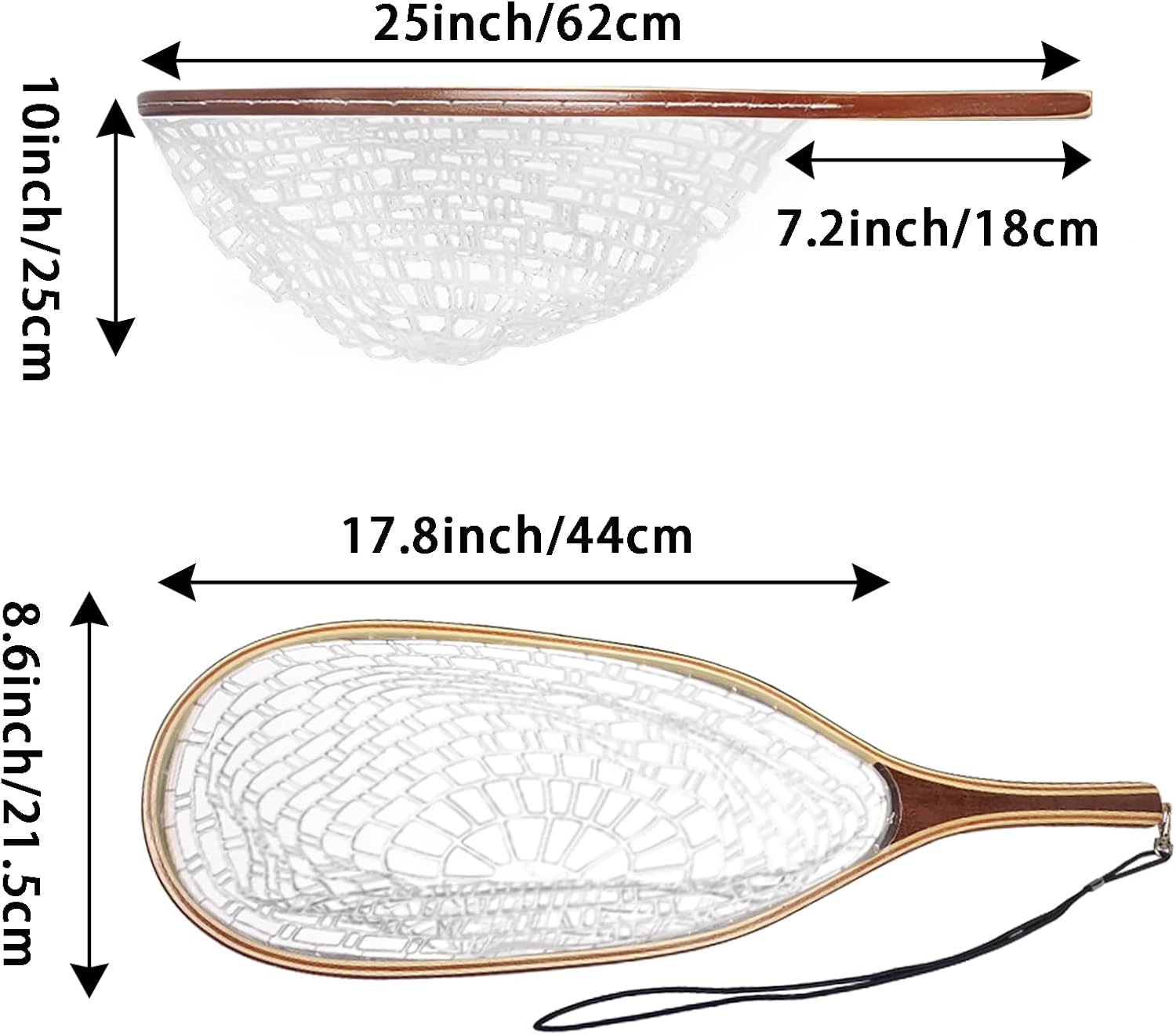 Aventik Fly Fishing Landing Net for Trout Soft Rubber Ghost Mesh Catch and Release Wooden Frame Lightweight and Tangle-Free