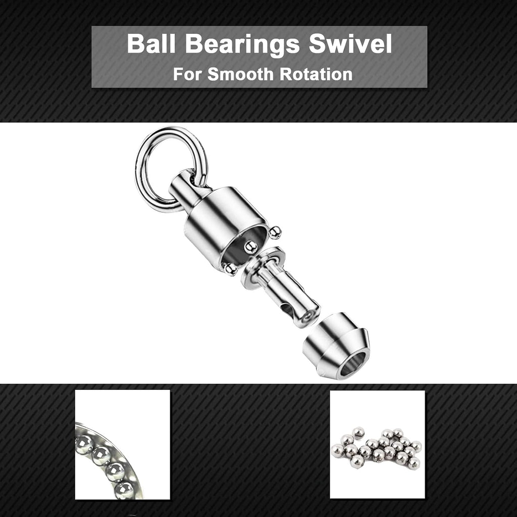 Atibin High Strength Fishing Swivel Steel Stainless Connector Swivel Snaps Saltwater Ball Bearing Split Rings Freshwater White Nickel 30lbs-156lbs