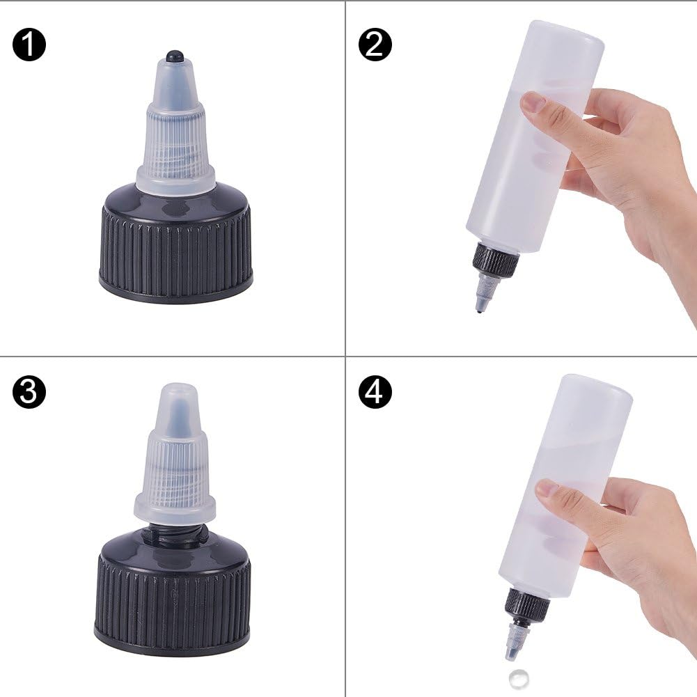 BENECREAT 8Pack 7.8 Ounce Plastic Squeeze Dispensing Bottles with Black Twist Cap, Open/Close Nozzle - Good For Crafts, Art, Glue, Multi Purpose
