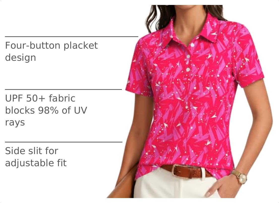 PINSPARK Womens Golf Shirt 4-Button UPF 50+ Quick Dry Collared Polo Shirts