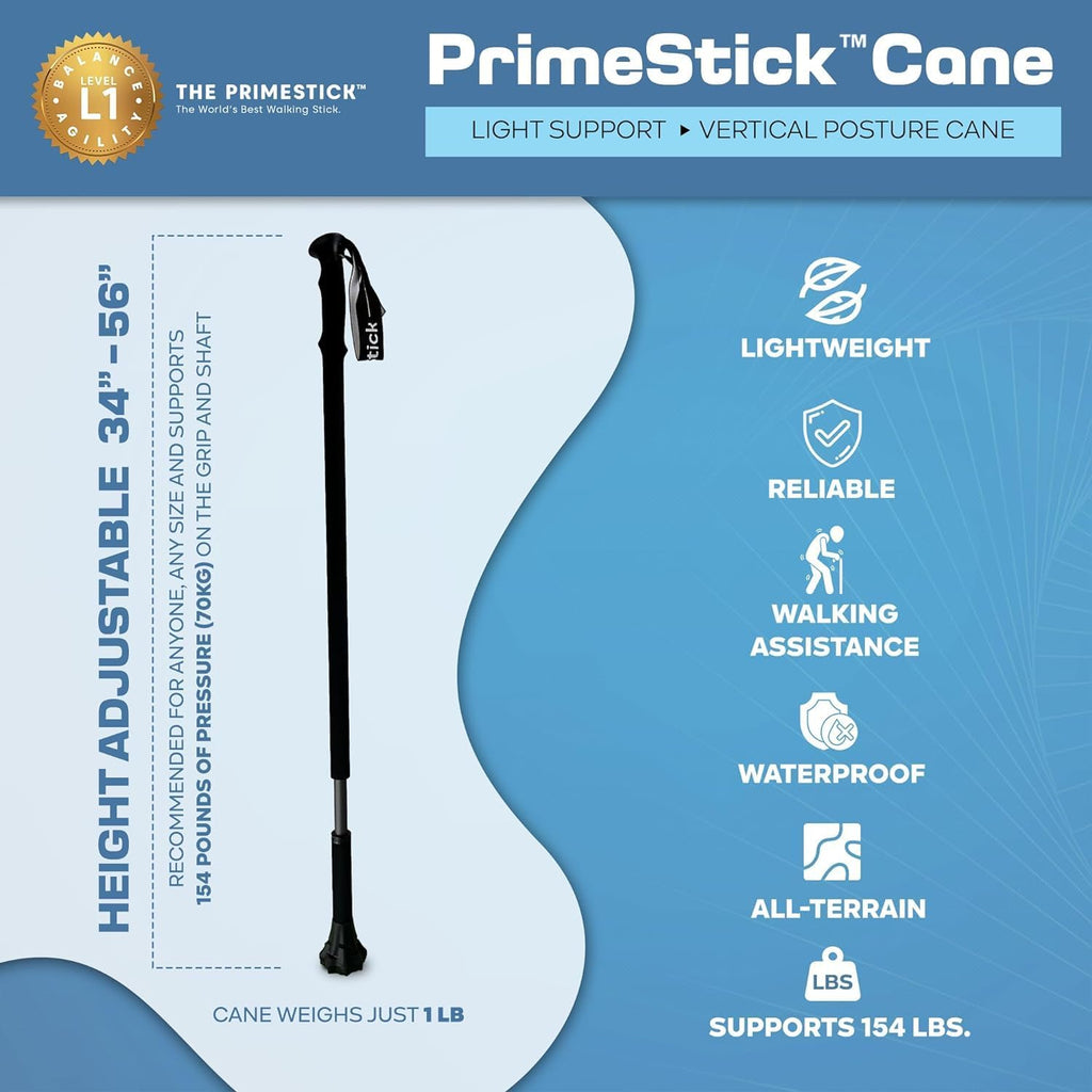 Dynamo - Prime Stick - 3-in-1 Cane - Vertical Balance-Posture Cane, Walking Stick, Trekking Pole, A Durable Foam Grip, Hand Tether, Lightweight, Twist Adjustable, Hiking, Stability Stick - Purple