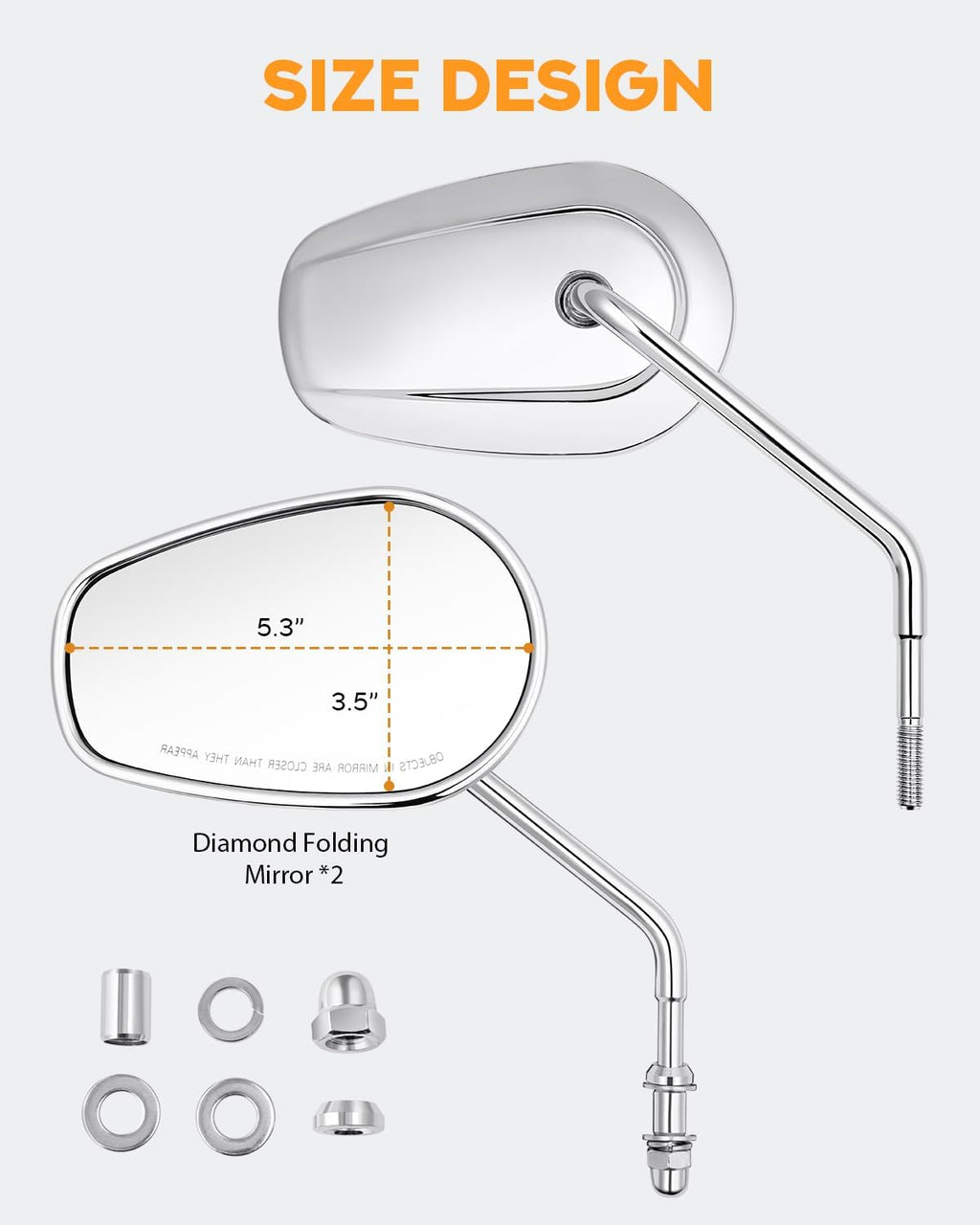 PBYMT Motorcycle Rear View Mirrors M8 Chrome Motorcycle Mirrors 360 Degree Adjustment Side Mirror Compatible with Harley Sportster Touring Dyna Softail Road King Street Glide 1982-2023