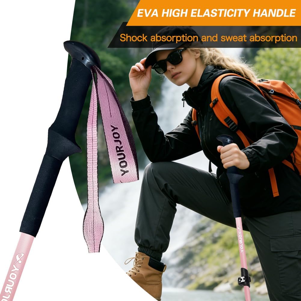 Hiking Trekking Poles, Macaron Colors 2 Pack Anti Shock, Adjustable, Collapsible Hiking Poles for Trekking or Walking, Lightweight Aluminum Sticks