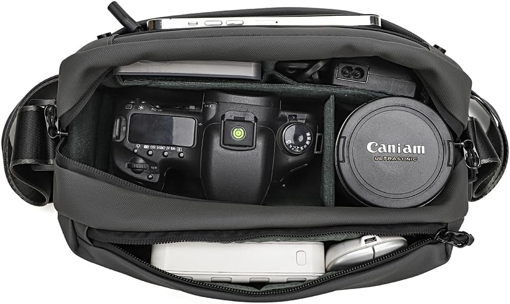 Small Camera Sling Bag for Mirrorless & Compact DSLR – Lightweight Waterproof Crossbody Camera Bag with Tripod Holder, Adjustable Strap, and Removable Dividers