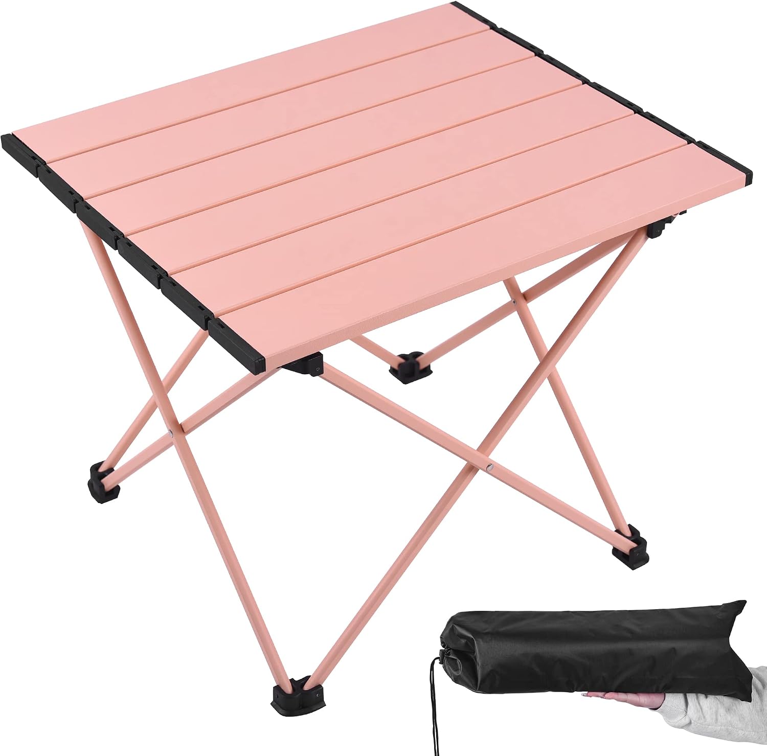 Grope Portable Beach Table for Sand, Folding Camping Table (Pink-S)