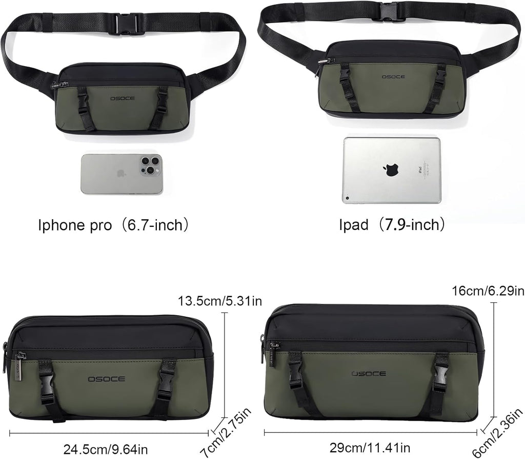 OSOCE Fanny Bag for Men, Waist Bag Water-Resistant, Side Release Buckle, L