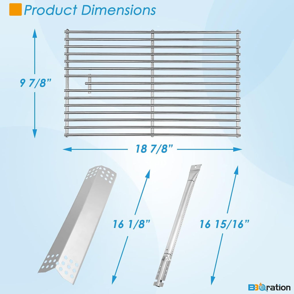Replacement Kit for Kitchen Aid 720-0745B 740-0780 860-0012 720-0745 720-0745A, 7MM Solid Stainless Steel Cooking Grates, Burners and Heat Plates for Kitchenaid Grill Replacement Parts