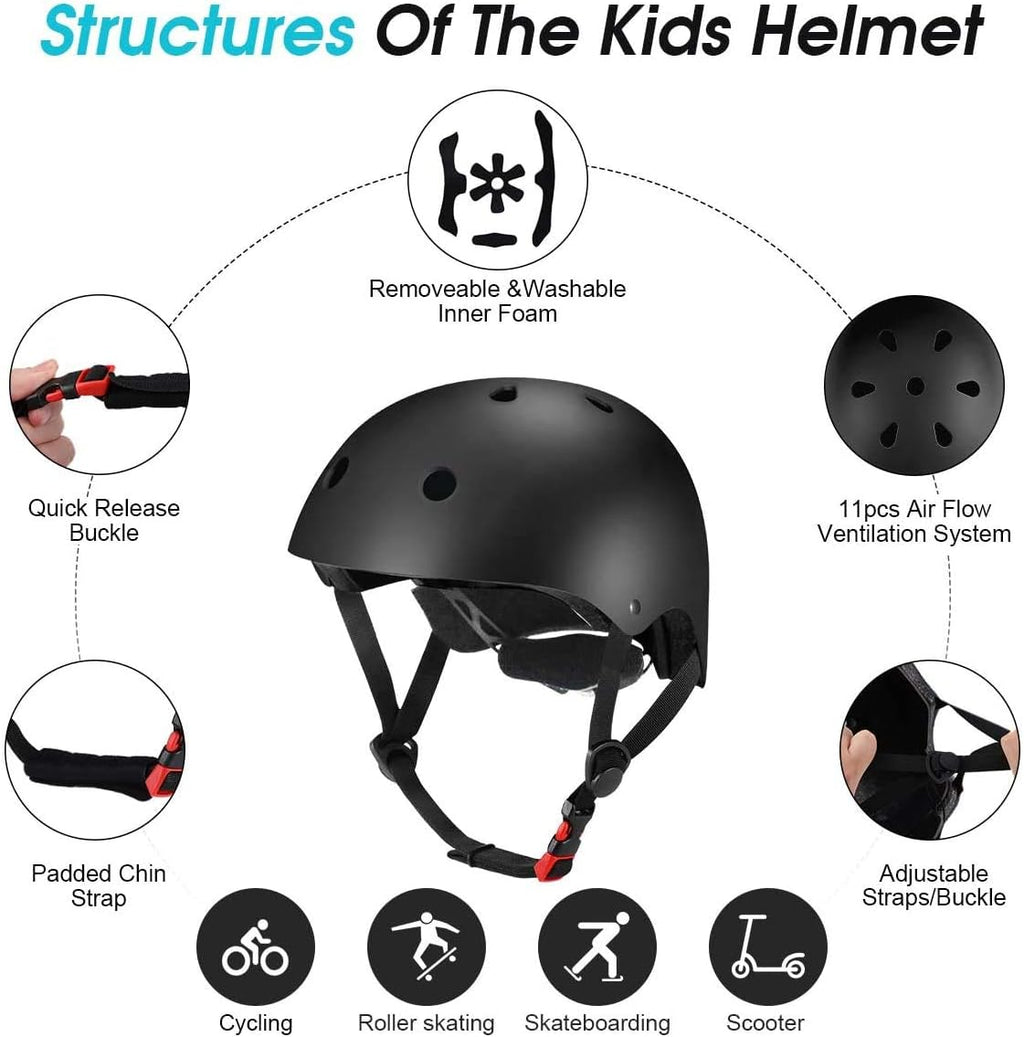 Adjustable Helmet for Ages 5-16 Kids Toddler Boys Girls Youth,Protective Gear with Elbow Knee Wrist Pads for Multi-Sports Skateboarding Bike Riding Scooter Inline skatings Longboard Roller Skate