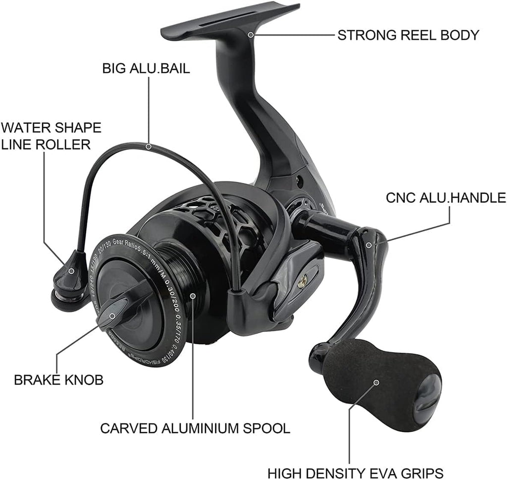 Fishdrops Spinning Fishing Reels 12+1BB Ultra Lightweight Carved Aluminum Spool Reels Affordable Smooth Spinning Reels