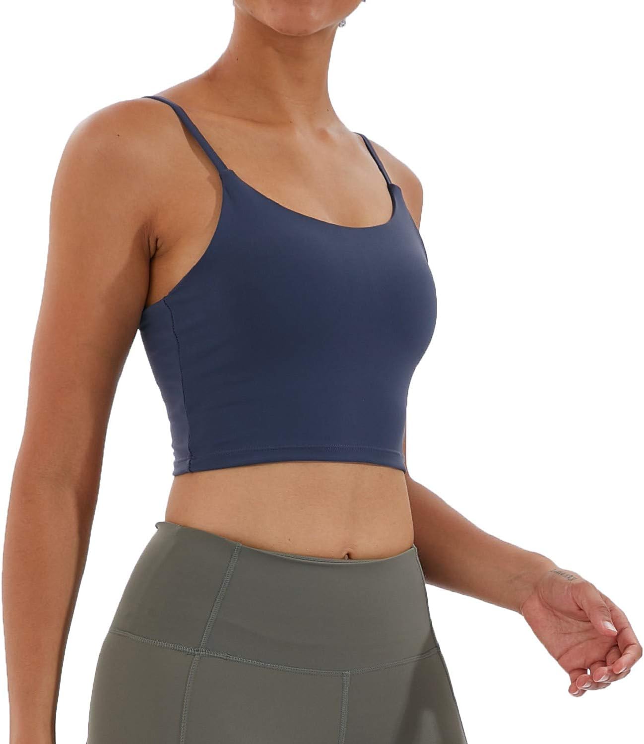 Women's Strappy Stretch Sports Bra Longline Yoga Tank Top Fitness Bra Workout Camisole Crop Tops for Teen Girl