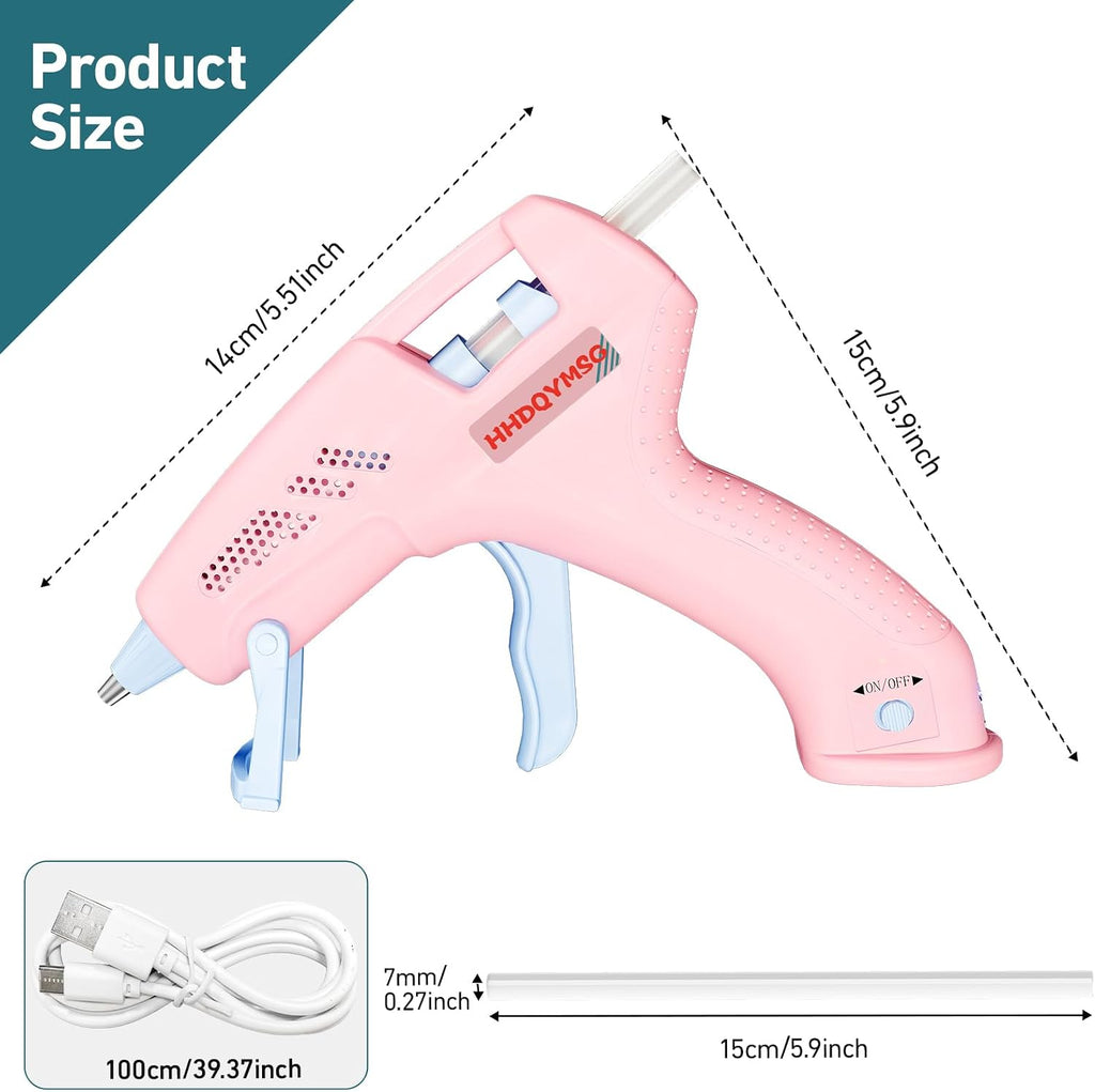 Cordless Hot Glue Gun, 20W Hot Glue Gun with 30PCS Premium Glue Sticks & 1m USB-C Cable, 2000mAh Built-in Battery Suitable for School Craft, Home Repair, DIY (Cordless) (Pink)