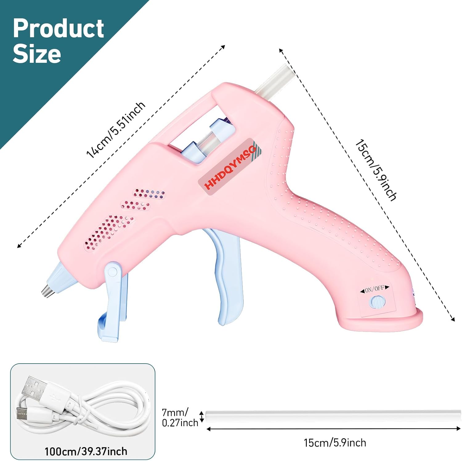 Cordless Hot Glue Gun, 20W Hot Glue Gun with 30PCS Premium Glue Sticks & 1m USB-C Cable, 2000mAh Built-in Battery Suitable for School Craft, Home Repair, DIY (Cordless) (Pink)