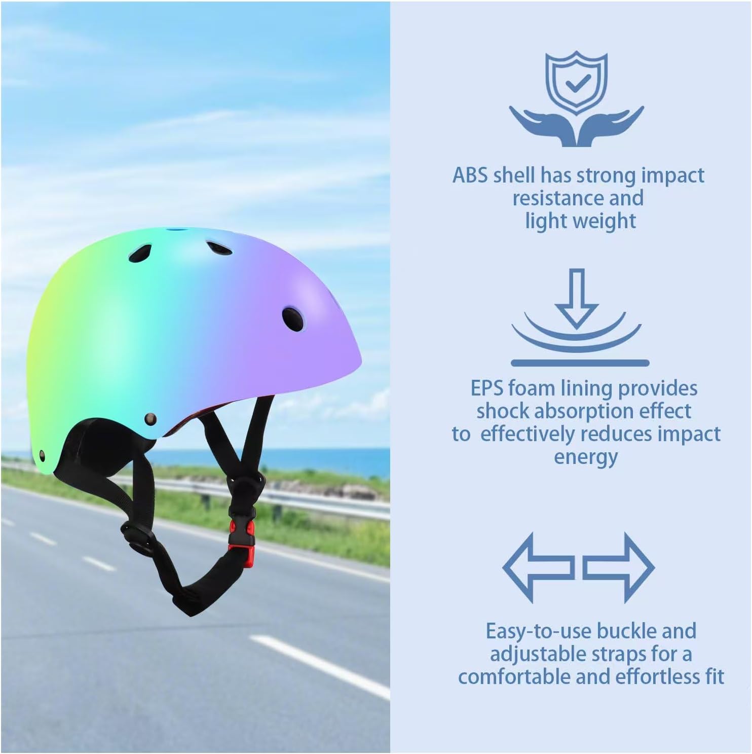 Color Gradient Adjustable Kids Bike Helmet with Knee & Elbow Pads Set | Multi-Sport Safety Gear for Boys & Girls Ages 5-14 | Skateboarding, Scooters, Roller & Inline Skating, Longboarding